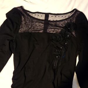 White House Black Market Black Lace Blouse XS